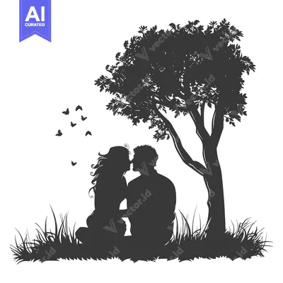 Popular premium asset: Silhouette of a Couple Kissing Under a Tree with Butterflies