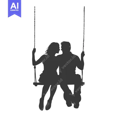 Aset desain premium: Silhouette of a Couple on a Swing