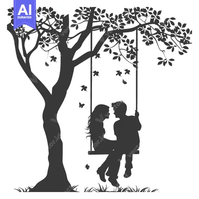 Aset premium populer: Silhouette of a couple on a swing beneath a tree