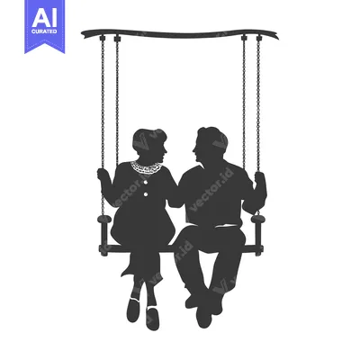 Premium design asset: Silhouette of a couple on a swing, facing each other