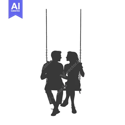 Aset desain premium: Silhouette of a couple on a swing facing each other