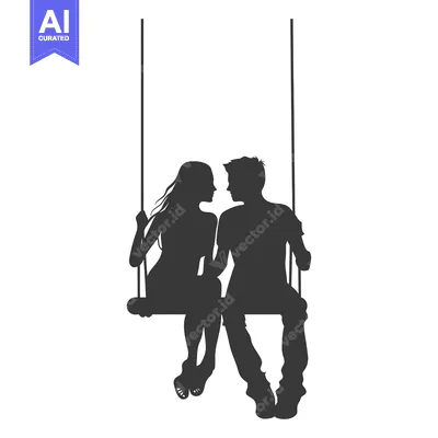 Aset desain premium: Silhouette of a Couple on a Swing Facing Each Other