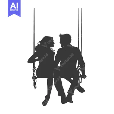 Silhouette of a Couple on a Swing, Gazing at Each Other