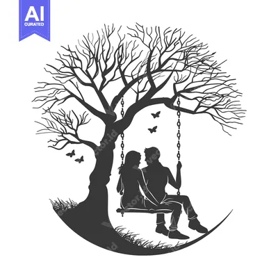 Popular premium asset: Silhouette of a Couple on a Swing Hanging From a Tree