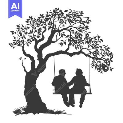 Aset premium populer: Silhouette of a Couple on a Swing Hanging from a Tree