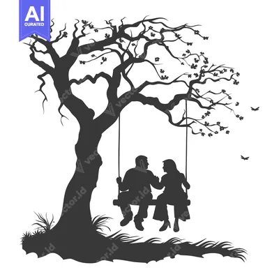 Aset premium populer: Silhouette of a Couple on a Swing Hanging from a Tree