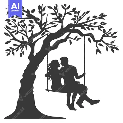 Aset premium populer: Silhouette of a Couple on a Swing Hanging from a Tree