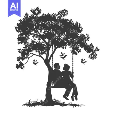Aset premium populer: Silhouette of a couple on a swing in a tree