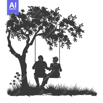 Popular premium asset: Silhouette of a couple on a swing in a tree