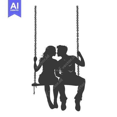 Aset premium populer: Silhouette of a Couple on a Swing Looking at Each Other