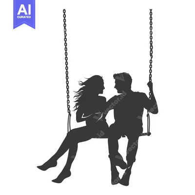 Silhouette of a Couple on a Swing Looking at Each Other
