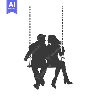 Silhouette of a Couple on a Swing, Looking at Each Other