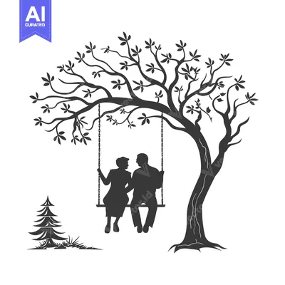 Popular premium asset: Silhouette of a couple on a swing under a tree