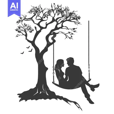 Aset premium populer: Silhouette of a Couple on a Swing Under a Tree