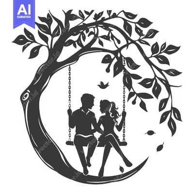 Premium design asset: Silhouette of a Couple on a Swing Under a Tree