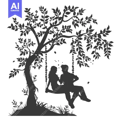Aset premium populer: Silhouette of a Couple on a Swing Under a Tree