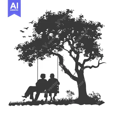 Silhouette of a Couple on a Swing Under a Tree