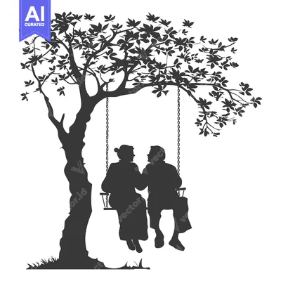 Aset premium populer: Silhouette of a Couple on a Swing Under a Tree