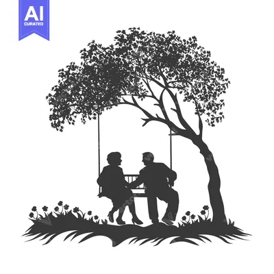 Aset premium populer: Silhouette of a Couple on a Swing Under a Tree