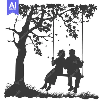 Silhouette of a Couple on a Swing Under a Tree