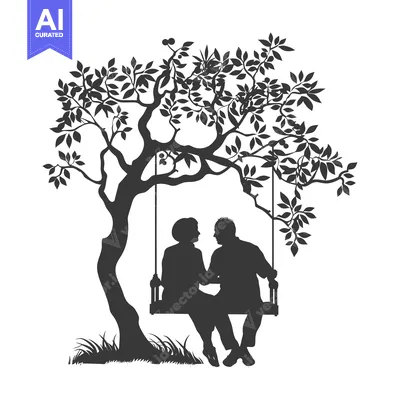Silhouette of a Couple on a Swing Under a Tree