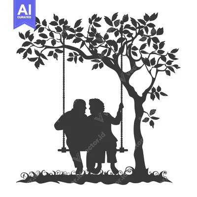 Aset premium populer: Silhouette of a Couple on a Swing Under a Tree