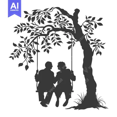 Aset premium populer: Silhouette of a couple on a swing under a tree