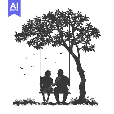 Aset premium populer: Silhouette of a Couple on a Swing under a Tree