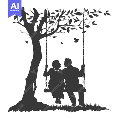 Aset premium populer: Silhouette of a Couple on a Swing Under a Tree