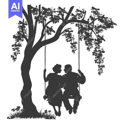 Aset premium populer: Silhouette of a Couple on a Swing Under a Tree