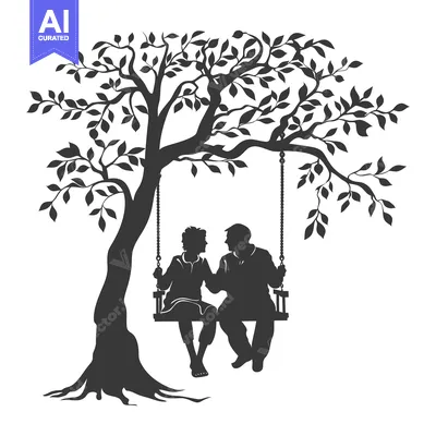 Silhouette of a Couple on a Swing Under a Tree