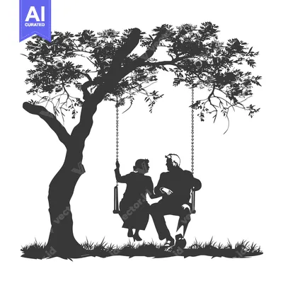Aset premium populer: Silhouette of a Couple on a Swing Under a Tree
