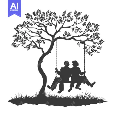 Aset premium populer: Silhouette of a Couple on a Swing Under a Tree