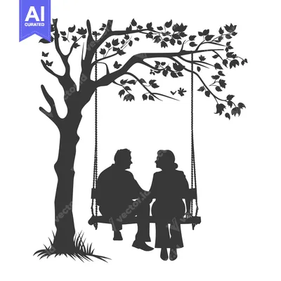 Premium design asset: Silhouette of a Couple on a Swing Under a Tree