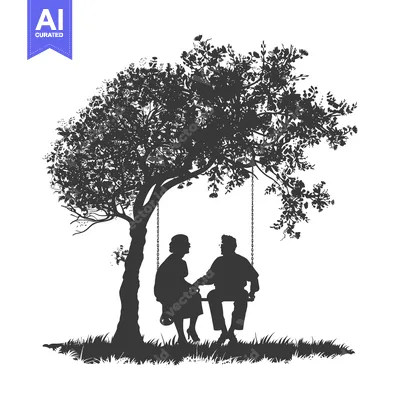 Silhouette of a Couple on a Swing Under a Tree