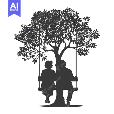 Aset premium populer: Silhouette of a couple on a swing under a tree