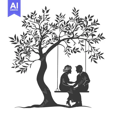 Aset premium populer: Silhouette of a Couple on a Swing Under a Tree