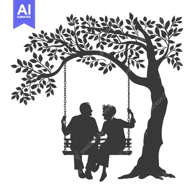 Premium design asset: Silhouette of a couple on a swing under a tree