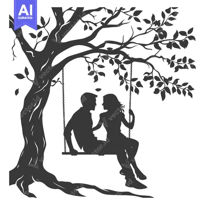 Aset premium populer: Silhouette of a Couple on a Swing Under a Tree
