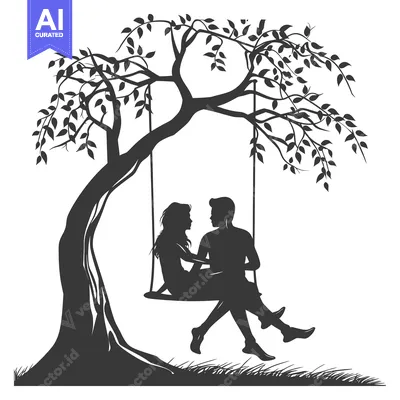 Aset premium populer: Silhouette of a Couple on a Swing Under a Tree