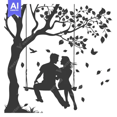 Aset premium populer: Silhouette of a Couple on a Swing Under a Tree