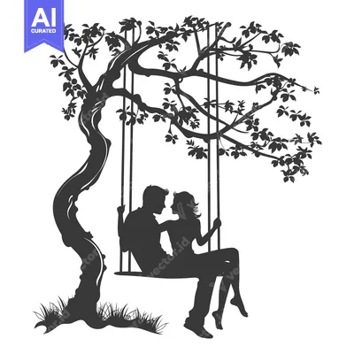 Aset premium populer: Silhouette of a Couple on a Swing Under a Tree