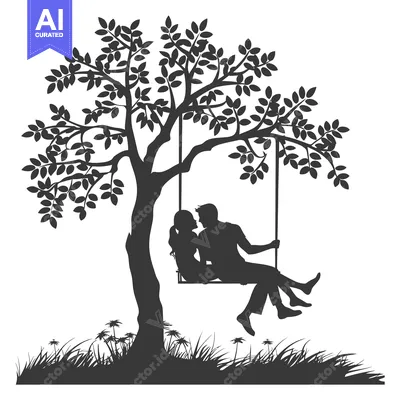 Premium design asset: Silhouette of a couple on a swing under a tree
