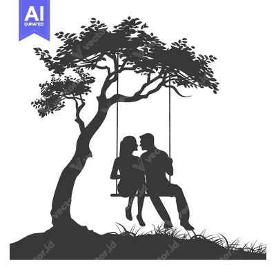 Aset premium populer: Silhouette of a Couple on a Swing Under a Tree