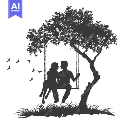 Premium design asset: Silhouette of a Couple on a Swing Under a Tree