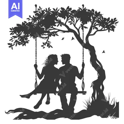Premium design asset: Silhouette of a Couple on a Swing Under a Tree