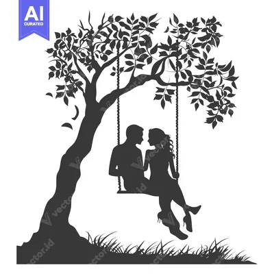 Popular premium asset: Silhouette of a Couple on a Swing Under a Tree