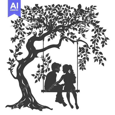 Aset premium populer: Silhouette of a Couple on a Swing Under a Tree