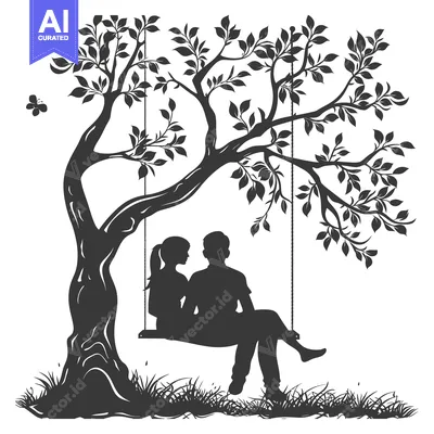 Aset premium populer: Silhouette of a Couple on a Swing Under a Tree
