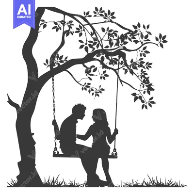Aset premium populer: Silhouette of a Couple on a Swing Under a Tree